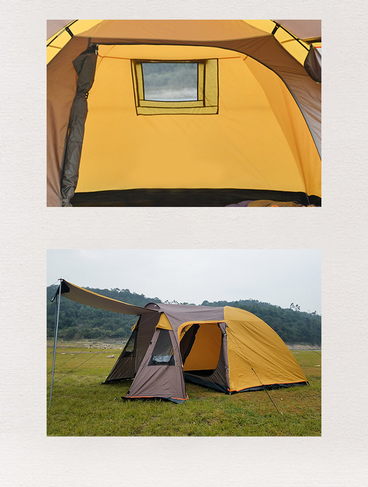Cheap Goat Tents Extended Camping Tent One Bedroom and One Living Room Hiking Tent for 3 4 People Double Layer Waterproof Outdoor Picnic Awning   